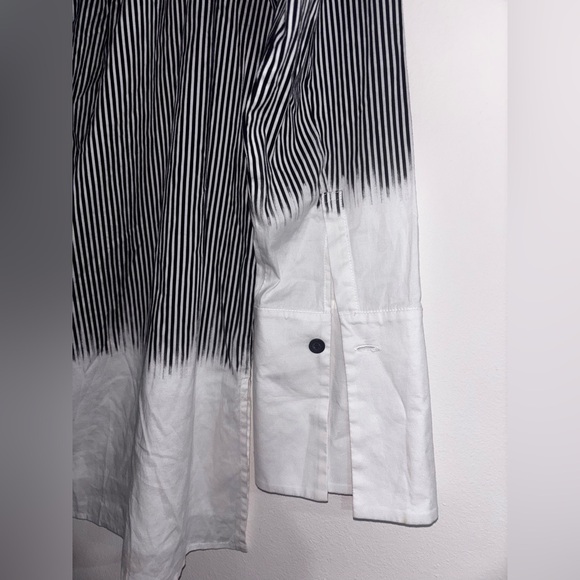 Lafayette 148 New York Black and White Striped Blouse - Picture 5 of 8